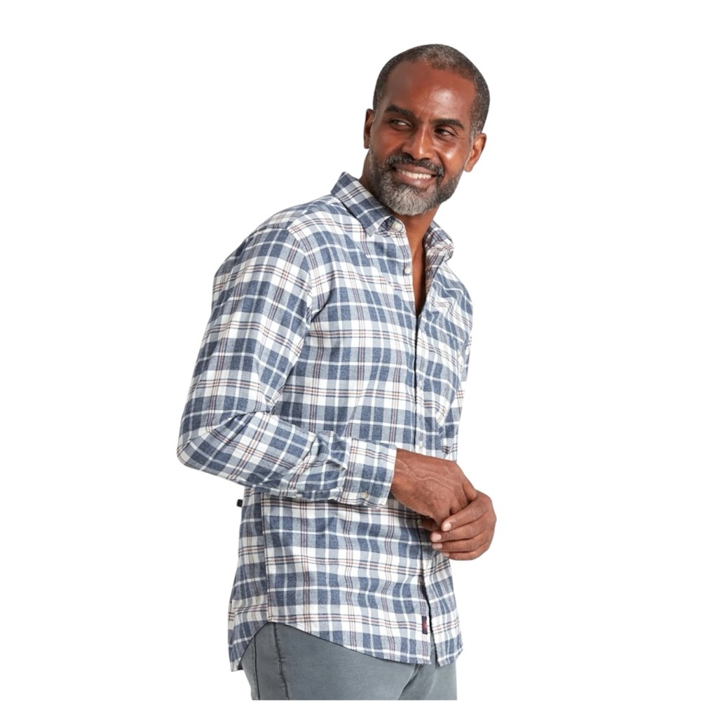 Faherty Stretch Flannel Plaid Button Down Shirt White Blue Red Men' XS